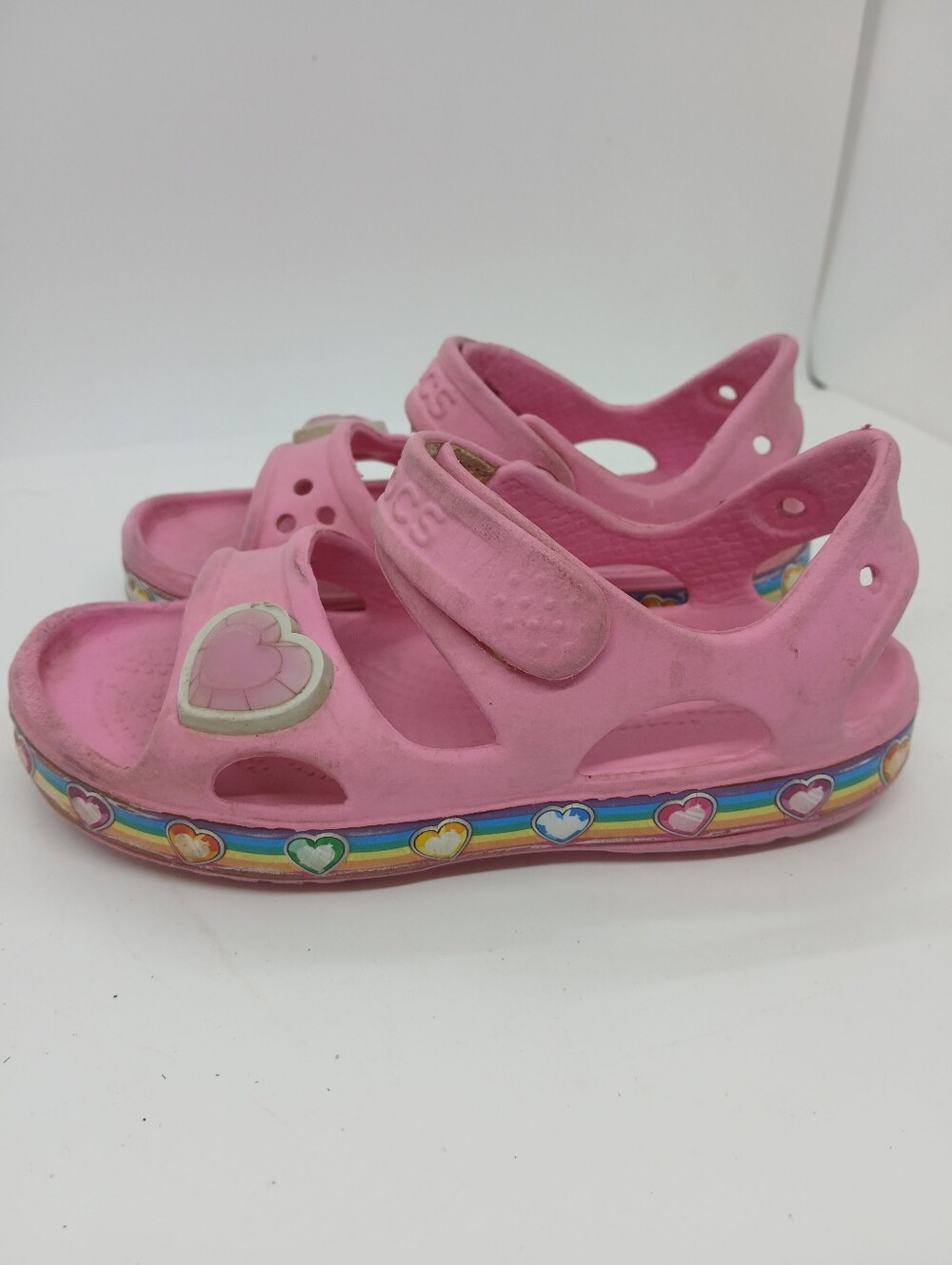 Crocs Fun Lab Pink Rainbow Heart Sandals Toddler Size 10
